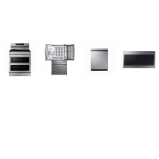 Samsung 4 STAINLESS : Electric Range Flex Duo No-Preheat Air Fry Griddle Convection, 2.1cf Bottom Controls OTR MW,  46dBA Dishwasher, 28CF Food Showcase French 4-Door Refrigerator FlexZone Drawer WD
