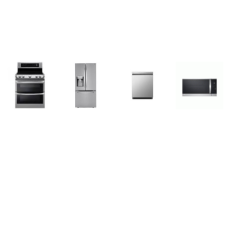 LG 4 STAINLESS APPLIANCE PKG: 5ELE Ceramic Glass Electric Range Double Oven ProBake Convection, 1.8CF OTR MW 300CFM Sensor Cook, Dishwasher 50 dBA Stainless Interior ENERGY STAR, 33 inchW French Door Refrigerator External Ice/Water Dispenser ENERGY S