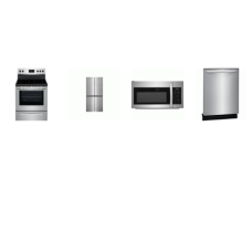 Frigidaire 4 Stainless Steel APPLIANCE PACKAGE : 4 Smoothtop Electric Range Oven, Fully Integrated Dishwasher 52dba, 1.8CF OTR MW 300 CFM, 33 Inch 17.4 cu. ft. Four Door French Door Refrigerator