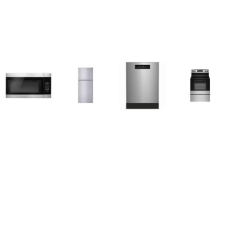 4 STAINLESS : Amana Smoothtop Electric Range Oven, OTR MW, And beko 28 Inch Counter Depth Top Freezer Refrigerator, DISHWASHER 45 dBA