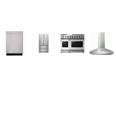 Thor Kitchen 4 Stainless Steel Appliance PKG : 48 Inch Professional Gas Range 6 Sealed Burners Double Oven Convection, 48 Inch Wall Mount Range Hood 1000 CFM, Fully Integrated Dishwasher 46 dB Adjustable Upper Rack 3rd Rack, 36 Inch Counter-Depth Fre