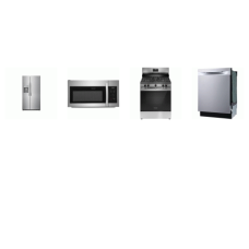 Frigidaire 4 Stainless : 5 Sealed Burner Gas Range Oven, 1.8CF OTR MW, 49 dBA Stainless Tub Dishwasher, Gallery 25.6 CF Side-by-Side Refrigerator External Ice/Water Dispenser