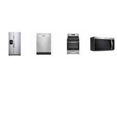 Whirlpool 4 Fingerprint Resistant Stainless : Gas Range Oven, OTR MW, Dishwasher 55 dBA, 36 Inch 24.6 Cu. Ft. Side-by-Side Refrigerator External Water Dispenser 