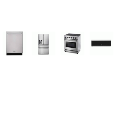 Thor Kitchen 4 Stainless : 30 Inch Gas Range Convection Oven, 30 Inch OTR Slim Microwave 400 CFM Low Profile, Dishwasher 46 dB, 36 Inch French 4-Door Refrigerator EXT WD