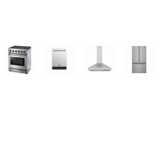 Thor Kitchen 4 Stainless: 30 Inch Gas Range Convection Oven, 350cfm Chimney Hood, Dishwasher 47 dBA, 36 Inch Counter Depth French Door Refrigerator Internal Water DIS Ice Maker