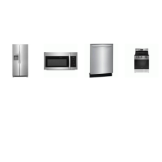 Frigidaire 4 Stainless Steel APPLIANCE PACKAGE: 5 Elements Smooth Top Electric Range Oven, 1.8CF OTR MW 300 CFM, Fully Integrated Dishwasher 52dba, 33 Inch Side by Side Refrigerator 22.2 Cu. Ft External Water Ice Dispenser