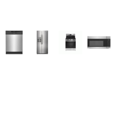 Frigidaire 4 Stainless : 5 Elements Smooth Top Electric Range Oven, 1.7CF OTR MW 300 CFM, Dishwasher 62dba, 22 Cu. Ft. 36" Counter Depth Side by Side Refrigerator WD