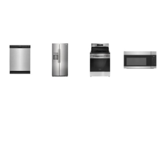 Frigidaire 4 Stainless : 5 Elements Smooth Top Electric Range Oven, 1.7CF OTR MW 300 CFM, Dishwasher 55dba, 22 Cu. Ft. 36" Counter Depth Side by Side Refrigerator WD