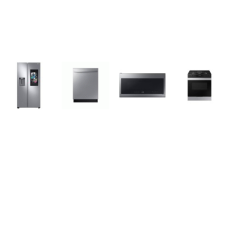 Samsung 4 STAINLESS STEEL PKG: Slide-In Smart Gas Range Self Clean Convection Oven Air Fry, 2.1cf OTR MW 400CFM, Fully Integrated Dishwasher 51DBA, 26.7CF 36 Inch Side by Side Refrigerator Touchscreen Family Hub External Filtered Water/Ice Dispenser