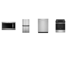 Whirlpool 4 STAINLESS STEEL APPLIANCE PACKAGE : 36 Inch Counter-Depth 4-Door French Door Refrigerator W/Ice Maker, Fully Integrated Dishwasher 3rd Rack ENERGY STAR 47 dBA, 30 inch Slide In Gas Range Oven Self Clean, 1.7CF OTR MW 300 CFM