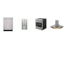 Thor Kitchen 4 Stainless : Electric Range Convection Oven, 30 Inch Wall Mount Chimney Hood 600CFM, Dishwasher 46 dB, 36 Inch Counter-Depth French Door Refrigerator 