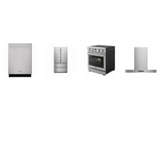 Thor Kitchen 4 Stainless : Electric Range Convection Oven, T-SHAPE Hood 550CFM, Dishwasher 46 dB, 36 Inch Counter-Depth French Door Refrigerator 