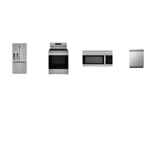 LG 4 STAINLESS APPLIANCE PKG: 33 inchW French Door Refrigerator External Ice/Water Dispenser ENERGY STAR, 1.7CF OTR MW 300CFM, Dishwasher 50 dBA Stainless Interior ENERGY STAR, Smart Range 5 Elements 6.3 cu. ft. Convection Oven AirFry Self Clean