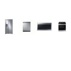 Samsung 4 STAINLESS : Slide-in Gas Range Air Fry & Convection Oven, 2.1cf OTR MW 400CFM, 46 dBA Dishwasher StormWash, 36 inch Counter Depth Side by Side Refrigerator WD