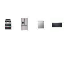 LG 4 STAINLESS APPLIANCE PKG: Double Oven Gas Range 5 Sealed Burners Convection Self-Cleaning Oven, 1.8CF OTR MW 300CFM Sensor Cook, Dishwasher 50 dBA Stainless Interior ENERGY STAR, 26.2CF French Door Refrigerator External Dual Ice/Water Dispenser L