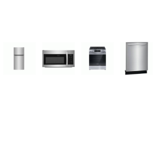 Frigidaire 4PCS STAINLESS STEEL APPLIANCE PACKAGE: 30 Inch Front Control Gas Range 5 Sealed Burners Oven, 1.8CF OTR MW 300CFM, Fully Integrated Dishwasher 52dba, 18.3 Cu. Ft. Top Freezer Refrigerator Integrated Handle