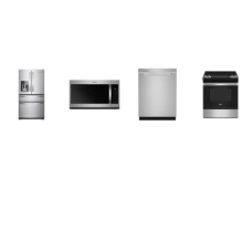 Whirlpool 4 APPLIANCE PACKAGE : 30 Inch Slide-In Electric Range Self Clean Oven, 1.9CF OTR MW, DW 3rd Rack ENERGY STAR 47 dBA, 24.5 Cu. Ft. 4-Door French Door Refrigerator External Ice and Water Dispense