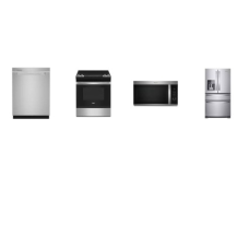 Whirlpool 4 STAINLESS : 30 Inch Slide-In Electric Range Self Clean Oven, 1.9CF OTR MW, DW 3rd Rack ENERGY STAR 47 dBA, 4-Door French Door Refrigerator External Ice and Water Dispense