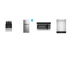 4 STAINLESS STEEL APPLIANCE PACKAGE : Gas Range Oven, 1.6CF OTR MW 300 CFM, 52DBA Dishwasher, 14.2CF 28 inchW 61 inchH Top Freezer Refrigerator