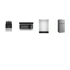 4 STAINLESS STEEL APPLIANCE PACKAGE : Gas Range Oven, 1.6CF OTR MW 300 CFM, 52DBA Dishwasher, 28"W 16CF Top Freezer Refrigerator