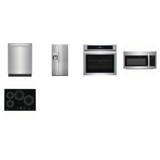 Frigidaire 5 Stainless Steel APPLIANCE PACKAGE : 30 Inch Induction Cooktop, 30 inch Single Convection Electric Wall Oven, 1.8CF OTR MW 300 CFM, 49 dBA Stainless Interior Fully Integrated Dishwasher 3rd Rack, 25.6 Cu. Ft. Side-by-Side Refrigerator Ext