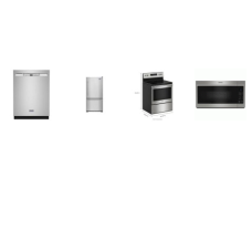 Maytag 4 Fingerprint Resistant Stainless : SmoothTop Range Oven, 50 dBA MW, DW, 33"W 22CF Bottom Mount Refrigerator Ice Maker