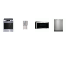 Frigidaire Gallery 4 Smudge-Proof Stainless Steel Package: 30 Inch Slide In Induction Range Air Fry Convection Oven, 1.9CF OTR MW 400 CFM Sensor Cook, Stainless Tub Built-In 47 dBA Dishwasher Third Level Rack, 36 Inch Counter-Depth 4-Door French Door