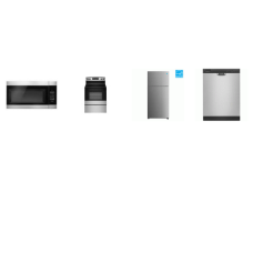 4 STAINLESS STEEL APPLIANCE PACKAGE : Smooth Top Electric Range Oven, 59 dBA Dishwasher, 1.6CF OTR MW 300 CFM, 18.0 CU. FT. TOP FREEZER REFRIGERATOR