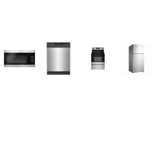 4 STAINLESS STEEL APPLIANCE PACKAGE : Smooth Top Electric Range Oven, 59 dBA Dishwasher, OTR MW 300 CFM,  30"W18.0 CU. FT. TOP FREEZER REFRIGERATOR