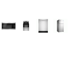 4 STAINLESS STEEL APPLIANCE PACKAGE : Smooth Top Electric Range Oven, 52 dBA Dishwasher, OTR MW 300 CFM,  30"W18.0 CU. FT. TOP FREEZER REFRIGERATOR