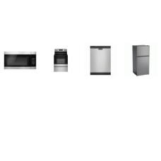 4 STAINLESS STEEL APPLIANCE PACKAGE : Amana Smooth Top Electric Range Oven, 59 dBA Dishwasher, OTR MW 300 CFM, And Avanti 30"W18.0 CU. FT. TOP FREEZER REFRIGERATOR