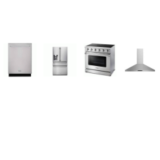 Thor Kitchen 4 Stainless : 36 Inch Professional Electric Range True Convection Oven, Wall Mount Pyramid Hood 550CFM, Dishwasher 46 dB 3rd Rack, 36 Inch Counter Depth French Refrigerator EXT WD