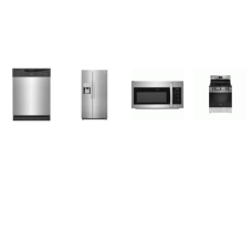 Frigidaire 4 Stainless Steel APPLIANCE PACKAGE: 24 inch Dishwasher, 1.8CF OTR MW 300 CFM, 30 Inch Smooth Top Electric Range 5 Elements Oven, 25.6 Cu. Ft. Side-by-Side Refrigerator External Ice/Water Dispenser