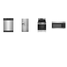 Frigidaire 4 Stainless : 24 inch Dishwasher, OTR MW, Smooth Top Electric Range Oven EvenTemp Element, 25.6 Cu. Ft. Side-by-Side Refrigerator External Ice/Water Dispenser Frigidaire 4 Stainless : 24 inch Dishwasher, OTR MW, Smooth Top Electric Range Oven EvenTemp Element, 25.6 Cu. Ft. Side-by-Side Refrigerator External Ice/Water Dispenser