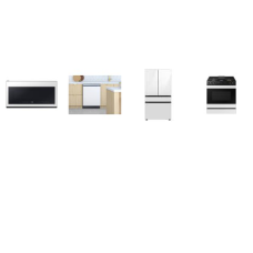 Samsung 4 White Glass Appliance Package : 30 Inch Slide-In Gas Range Convection+ Oven Griddle Air Fry, Over-the-Range Microwave 2.1 Cu. Ft. 4-Speed 400 CFM, 42dBA Dishwasher FlexLoad Rack, 36 Inch Counter-Depth 4-Door French Door Smart Refrigerator B