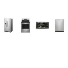 4 STAINLESS : GE 30 Inch Smart Integrated Kitchen Hub Built-In Entertainment Ventilation, Profile Electric Range Air Fry True Convection Oven, And Whirlpool 33 Inch 21 cu. ft. Side-by-Side Refrigerator WD, DW