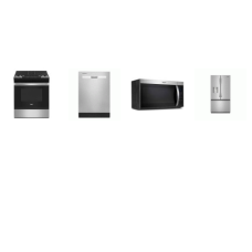 Whirlpool 4 STAINLESS : 30 inch Slide In Gas Range Oven Self Clean, OTR MW 300 CFM, 55 dBA Dishwasher, 30CF French Door Refrigerator In-Door Ice and Water Dispenser 