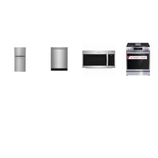 Frigidaire Gallery 4 Smudge-Proof STAINLESS APPLIANCE : Slide-In Electric Range Convection Oven Air Fry, 1.9CF OTR MW 400 CFM, Fully Integrated Dishwasher 52 dBA OrbitClean, 20CF Freezer Refrigerator Energy Star