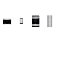 Frigidaire Apt Size 4 Stainless Steel PKG : 24 inch 10.1 Cu. Ft. Top FreezerRefrigerator, 18 Inch Built In Dishwasher ADA Energy Star, 24 inchW 1.4 Cu. Ft. OTR MW LED Interior 300 CFM LED Lighting, 24 Inch Freestanding Electric Range Oven