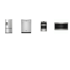 Maytag 4 STAINLESS : Gas Range Self Clean Oven, 1.7 cu OTR MW, 50 dB Stainless Interior Dishwasher, 24.70 cu. ft. French Door Refrigerator Exterior WD