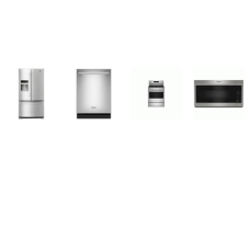 Maytag 4 FINGERPRINT RESISTANT STAINLESS : Gas Range Convection Oven No Preheat Air Fry, Over-the-Range Microwave, 51 dBA Dishwasher, 24.70 cu. ft. French Door Refrigerator Exterior WD