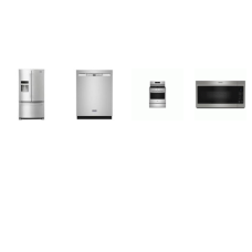 Maytag 4 FINGERPRINT RESISTANT STAINLESS : Gas Range Convection Oven No Preheat Air Fry, Over-the-Range Microwave, 50 dBA Dishwasher, 24.70 cu. ft. French Door Refrigerator Exterior WD