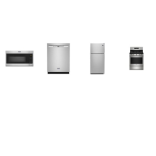 Maytag 4 FINGERPRINT RESISTANT STAINLESS STEEL APPLIANCE PACKAGE : 5 Burners Gas Range Self Clean Oven, ENERGY STAR 50 dB Stainless Interior Dishwasher, 1.7 cu. ft. Over-the-Range Microwave 300 CFM, 33 Inch Top Freezer Refrigerator 20.5 cu. ft.