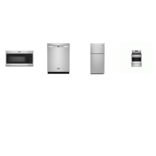 Maytag 4 FINGERPRINT RESISTANT STAINLESS : 5 Burners Gas Range Convection Oven Air Fry , 50 dB Stainless Interior Dishwasher,Over-the-Range Microwave , 33 Inch Top Freezer Refrigerator 20.5 cu. ft.