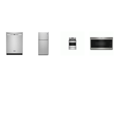 Maytag 4 FINGERPRINT RESISTANT STAINLESS : 5 Burners Gas Range Convection Oven Air Fry , 50 dB Stainless Interior Dishwasher,Over-the-Range Microwave , 33 Inch Top Freezer Refrigerator 20.5 cu. ft.