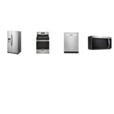 Whirlpool 4 STAINLESS : 5 Burners Gas Range Oven, 1.7CF OTR MW, Dishwasher 51 dBA, 33 Inch 21 cu. ft. Side-by-Side Refrigerator Exterior Ice and Water Dispenser