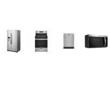 Whirlpool 4 STAINLESS : 5 Burners Gas Range Oven, 1.7CF OTR MW, Dishwasher 57dBA, 33 Inch 21 cu. ft. Side-by-Side Refrigerator Exterior Ice and Water Dispenser