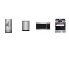 Frigidaire Gallery 4 Stainless Steel Package: Slide-in Gas 5 Burnes Range Convection Oven Air Fry, 1.9CF OTR MW 400 CFM, 52 dBA Fully Integrated OrbitClean Dishwasher ENERGY STAR, Counter Depth Side by Side Refrigerator Ice Maker Filtered Water Dispe