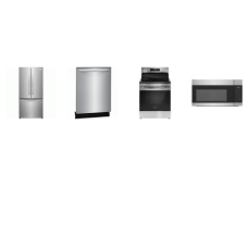 Frigidaire 4 Stainless : 5 Elements EvenTemp Smooth Top Electric Range Oven, 1.7CF OTR MW, Dishwasher 52dba, 32 Inch Counter-Depth French Door Refrigerator Filtered Water Ice Maker Water 