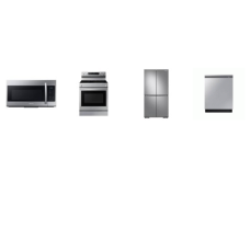 Samsung 4 STAINLESS STEEL PKG: Electric Smart Range Convection+ Oven Air Fry Non-Stick Griddle, 1.9cf OTR MW 400CFM, Fully Integrated Smart Dishwasher 42dBA Half Load Option, 29CF Smart 4-Door Flex Refrigerator AutoFill Water Pitcher Dual Ice Maker F